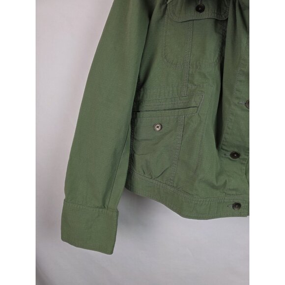 Eddie Bauer Ripstop Women's Jacket Size Large Green Cropped Military Coat - Picture 4 of 16